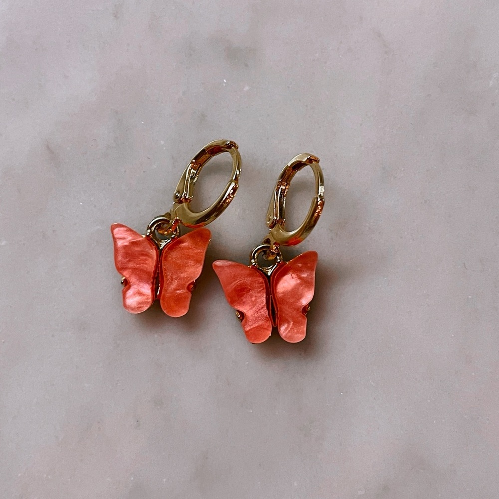 Butterfly Earrings Black, White, Pink, Blue, Red, Purple, Green, Yellow - Picture 4 of 15